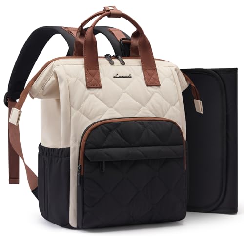LOVEVOOK Small Diaper Bag Backpack, Mini Baby Bag for Girl Boy with Changing Pad, Diaper Backpack for Mom Dad with Stroller Buckles - color: Beige-black-brown, size: Medium