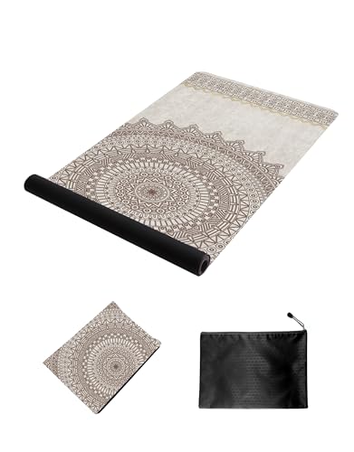 nuveti Printed Travel Yoga Mat-1/16 Inch Thick Non Slip Fitness Workout Mat with Carrying Bag, Foldable Lightweight Suede & Natural Rubber Yoga Mat for Yoga Pilates and Fitness 72" L x 24" W x 1.5mm - color: YanHuaYu