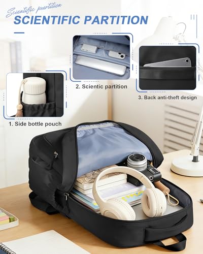School Backpack for Women Men, Water Resistant Backpacks for Girls 15.6 Laptop Multifunction Casual Daypack, Basic College Backpack School Bookbag Mochilas Escolares para Niñas, Black - color: B-black
