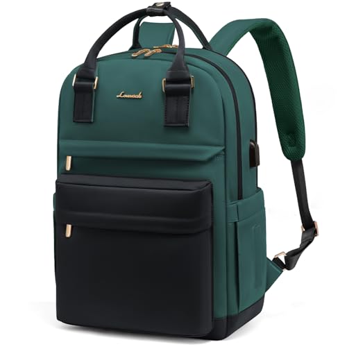 LOVEVOOK Laptop Backpack for Women 15.6 Inch Laptop Bag with USB Port, Fashion Waterproof Backpacks Teacher Nurse Stylish Travel Bags Vintage Daypacks for College Work - color: Black & Green, size: 15.6 Inch