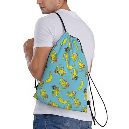 Gianlaima Funny Cat Banana Bananas Drawstring Bags Backpack Bag Sport Gym Sack String Bag Yoga Dance Travel Bag For Men Women - color: Black30