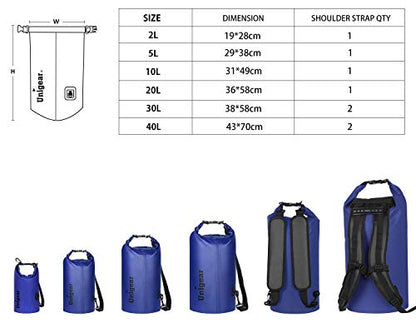 Unigear Dry Bag Waterproof, 2L/5L/10L/20L/30L/40L Floating and Lightweight Bags for Kayaking, Boating, Fishing, Swimming and Camping with Waterproof Phone Case - color: Blue, size: 2L