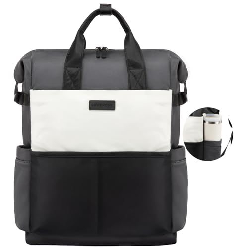 LOVEVOOK Laptop Backpack for Women, 17.3 Inch Work Travel Backpack Purse for School College Bookbag for Teen Girls Waterproof Computer Bag for Teacher Nurse Business, Black-Beige-Grey - color: Black-beige-grey, size: 17.3 Inch