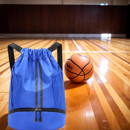 Drawstring Backpack with Shoe Compartment,Water Resistant Sports Gym Bag,String Bag for Men Women,Soccer,Basketball - color: Sky Blue
