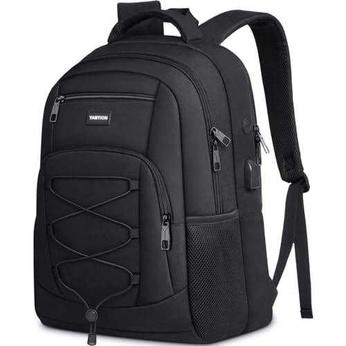 YAMTION 17.3 Inch School Backpack for Men and Women,College Bookbag Teens Laptop Backpack Schoolbag with USB Port for Students Work Business Office - color: Black, size: 17.3 inch