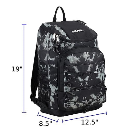 FUEL Wide Mouth Sports Luggage Carry On Weekender Travel Backpack with Front Bungee and Inner Tech Pocket, Gungee Tie Dye/Black - color: Gungee Tie Dye/Black