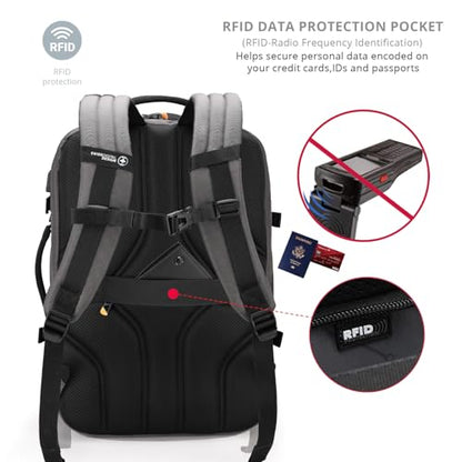 Swissdigital Design Travel Backpack 43L with USB Charging Port Laptop Backpack,TSA Friendly Flight Approved Carry-on Luggage Hand,Business Rucksack Fits 17 Inch Laptop Grey | SD1748-02 - color: Grey