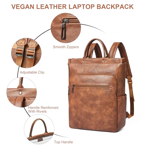 Leather Laptop Backpack for Women, Travel Backpack Purse Fits 15.6 Inch Laptop, Casual Daypack with Laptop Compartment for Men Teachers College Work Business Nurse Weekender, Black - color: 1-1 Brown