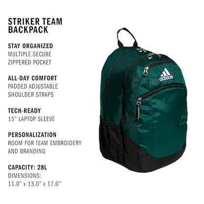 adidas Unisex Striker II Team Backpack, Team Dark Green, ONE SIZE - color: Dark Green/Black/White/2.0 (28l)