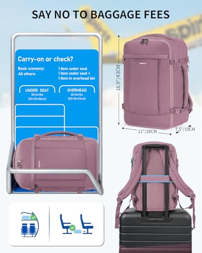 ECOHUB Travel Backpack Airlines Approved Personal Item Bag Carry On Backpack - color: Pink-2, size: 18 inch underseat