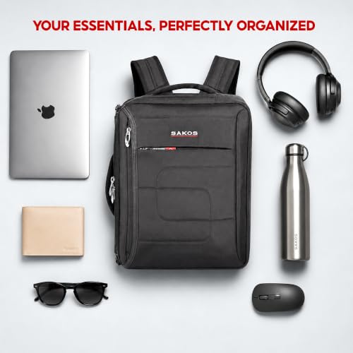 SAKOS Flash 3 in 1 Laptop Bag, 15.6 Inch Convertible Messenger, Shoulder Bag & Backpack, Water Repellent Travel Bag, Professional Work Bag for Men & Women, Briefcase with Laptop Compartment - Black - color: 3. Flash - Black