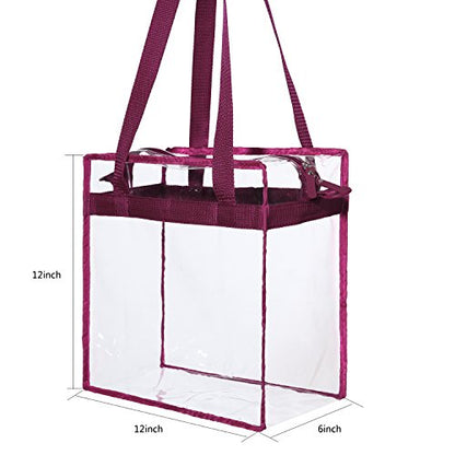 BAGAIL Clear Bags 12x6x12 Stadium Approved Clear Tote Bag with Zipper Closure Crossbody Shoulder Bag with Adjustable Strap - color: Burgundy