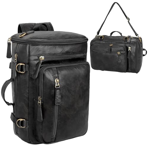 GOWIN Vegan Leather Laptop Backpack fit 16 Inch Laptop ‌3-in-1 Convertible Travel Water-resistant Backpack for Men, TSA Approved (Black) - color: Black