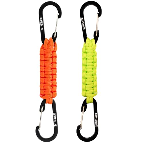 BRAVESHINE Paracord Keychain Carabiner Clip, D Ring Lanyard Hanger Stroller Hook for Water Bottle, Key, Backpacks, Men, Women - color: 1 Orange 1 Green