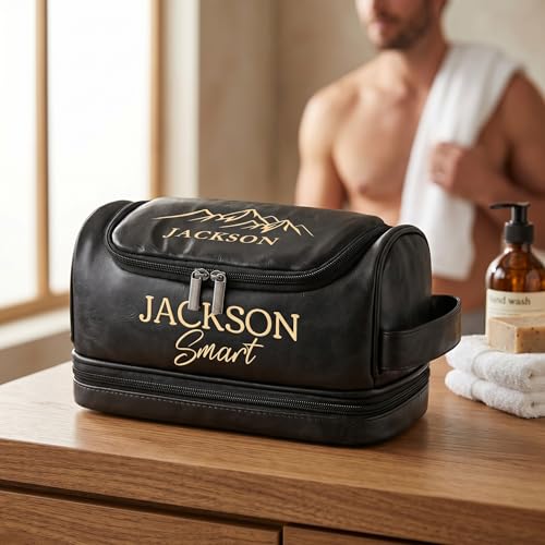 Father Day Gifts from Daughter Son, Personalized Toiletry Bag for Men, 3D Engraved Travel Toiletry Bag with Hanging Hook, Unique Customized Gifts for Men Husband Dad, Large Grooming Organizer - color: Classic Collection