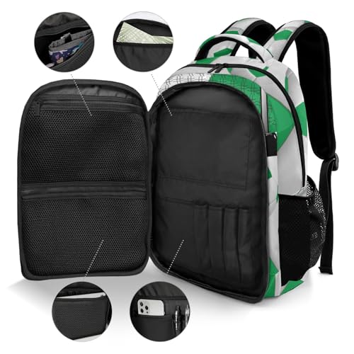 Backpack for School,Sport Ball Athlete Player Soccer Green Kid Water Resistant Casual Daypack for Travel with Bottle Side Pockets 16.5 Inch - color: Green