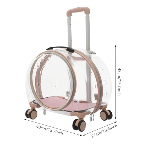 Pet Carrier with Wheels, Clear Cat Carrier Pet Trolley Case Pet Backpack with Multiple Ventilation Holes for Cats and Dogs, Pink - color: Pink Cat Carrier