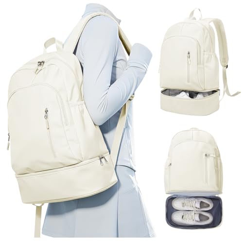 Gym Backpack for Women Men,Waterproof Gym Backpack with Shoe Compartment,Lightweight Sports Gym Bag Casual Daypack,Beige - color: B-beige