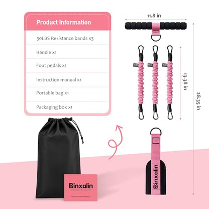 Upgraded Multifunction Pedal Resistance Band with Handle, 3 Tube Adjustable Resistance Bands for Abdomen, Waist, Arm, Core/ABS, Leg Workout Sit Up Exercise Equipment for Women