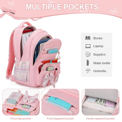 DIGOBAY Backpack for Girls, 3PCS Girls Backpack for School with Lunch Bag Pencil Case, Cute Kids Teens Bookbag for Kindergarten Elementary Preschool Middle School - color: Pink
