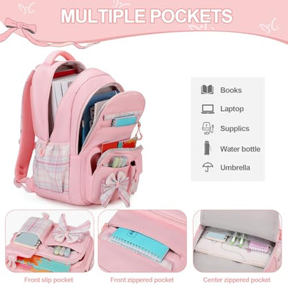 DIGOBAY Backpack for Girls, 3PCS Girls Backpack for School with Lunch Bag Pencil Case, Cute Kids Teens Bookbag for Kindergarten Elementary Preschool Middle School - color: Pink