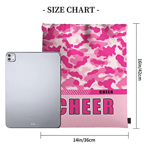 Drawstring Backpack Waterproof Gym Drawstring Bags Sports String Bag Camo Sackpack-Pink Cheer Drawstring Bag - color: Cheer Drawstring Bags-camo Pink