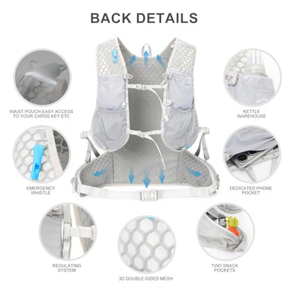 IX INOXTO Hydration Backpack, 18L Lightweight Hiking Backpack with 2L Water Bladder Daypack Women Men, Water Backpack Insulated Hydration Pack for Hiking, Running, Festival, Cycling - color: All Grey
