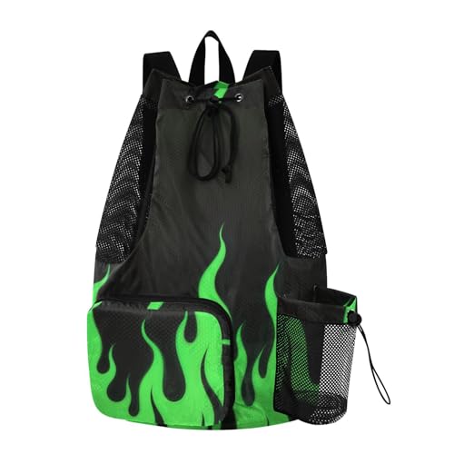 Drawstring Gym Swim Bag With Pockets Drawstring Backpacks with Wet Dry Compartments Cool Flame Green