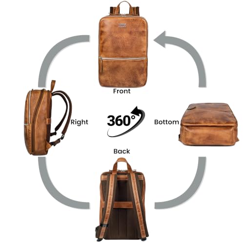 LEATHER VILLAGE Leather Laptop Backpack for Men with Trolley Strap 16L Slim - color: Sun Tan