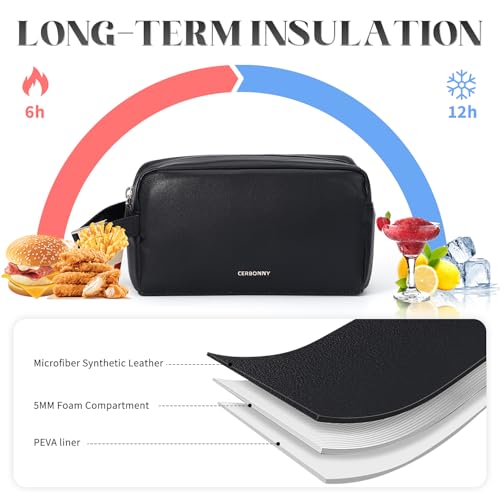 Small Cooler Bag,Freezable Snack Bag,Lunch Bags For Women,Built-in Ice Packs to Keep Food Fresh,Mini Cooler,Breastmilk Cooler,Suitable For Work and Travel - color: PU Black