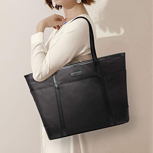 VASCHY Laptop Bag for Women, 15.6-17 Inch Lightweight Water Resistant Travel, Work,Teacher Tote Bag w Luggage Strap - color: Black