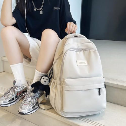 JARKJARD Aesthetic Cute Backpack for Girls Student School College Travel - color: White