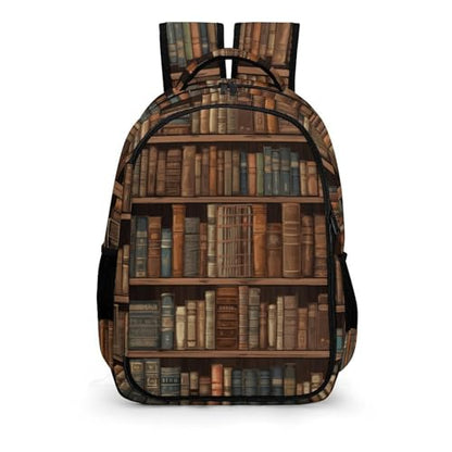Library Bookshelf Book Backpack with Multiple Pockets, Large Capacity Laptop Backpack Unisex Durable Daypack for Travel, Work