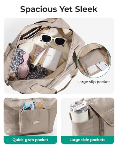 BAGSMART Foldable Travel Bag, 37L Expandable Personal Item Bag, Lightweight Weekender Bags for Women, Water Resistant Extra Carry on for Travel, Grayish Green - color: Grayish green