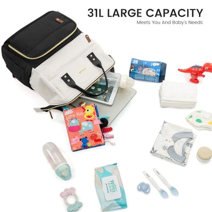 LOVEVOOK Diaper Bag Backpack, Baby Bag with Changing Station, Large Diaper Backpack for Mom Dads, Waterproof Mommy Bag for Boy and Girl, Travel Essential Baby Shower, Black-Beige - color: Black-beige