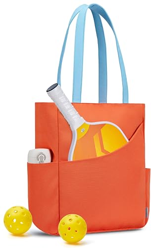 Pickleball Bag for Women Stylish Nylon Tote Fits 2 Paddle, Ball, Gear, Utility Shoulder Handbag for Sports - color: Orange