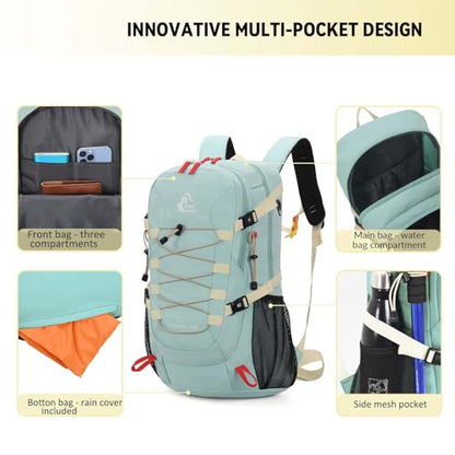 Bseash 40L Waterproof Hiking Backpack with Rain Cover, Outdoor Sport Travel Bag Daypack for Camping Climbing Skiing Cycling (Milk Green) - color: Milk Green