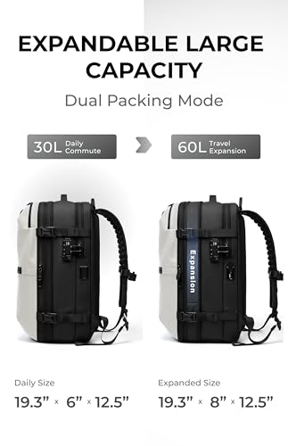AirVault Vacuum Seal Travel Backpack 60L with Expandable HyperSeal Air Compression Vacuum System Water Resistant TSA Lock (Vacuum Pump Included, White, 60L) - color: White