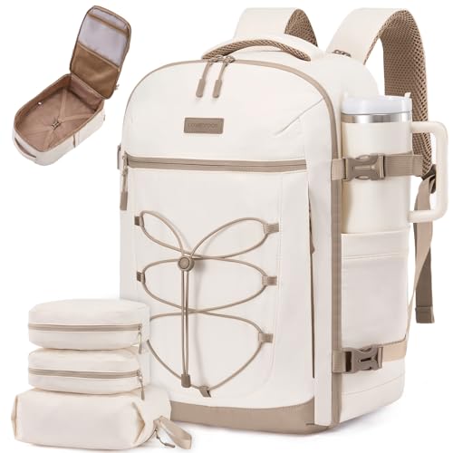 LOVEVOOK Travel Backpack,40L Carry On Backpack Large Fits 17.3" Laptop,TSA Personal Item Travel Bag with 3 Packing Cubes,Water Resistant Laptop Bag Travel Essentials for Weekender Business Hiking - color: Beige White-khaki, size: 17.3 Inch