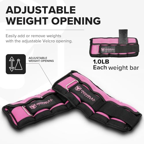 Adjustable Ankle Weights (10lbs/Pair) - Weighted Ankle Weight for Walking, Gym and Exercise - 2, 4, 6, 8, 10 LB Leg Weight Set with Straps for Women and Men - 1-5 lbs Each Ankle Adjustable for Weight Lifting - color: Pink