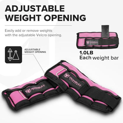 Adjustable Ankle Weights (10lbs/Pair) - Weighted Ankle Weight for Walking, Gym and Exercise - 2, 4, 6, 8, 10 LB Leg Weight Set with Straps for Women and Men - 1-5 lbs Each Ankle Adjustable for Weight Lifting - color: Pink