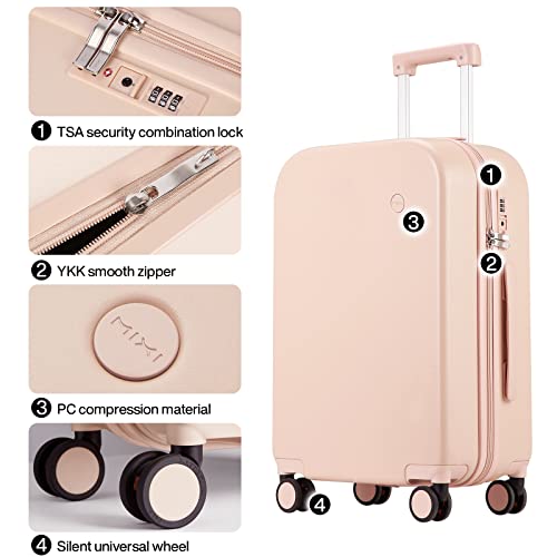 mixi Luggage Suitcase with Spinner Wheels, Hardside Rolling Suitcase PC with Cover & TSA Lock Lightweight Travel Case 24in Checked in, Pink - color: Pink, size: 24in Checked in