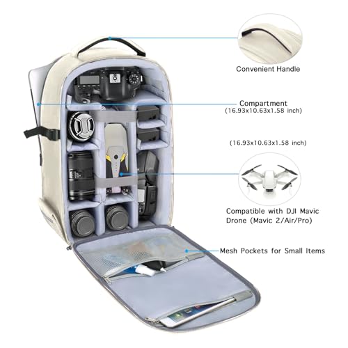 MOSISO Camera Backpack, DSLR/SLR/Mirrorless Photography Camera Bag 15-16 inch Waterproof Hardshell Case with Tripod Holder&Laptop Compartment Compatible with Canon/Nikon/Sony, Beige - color: Beige