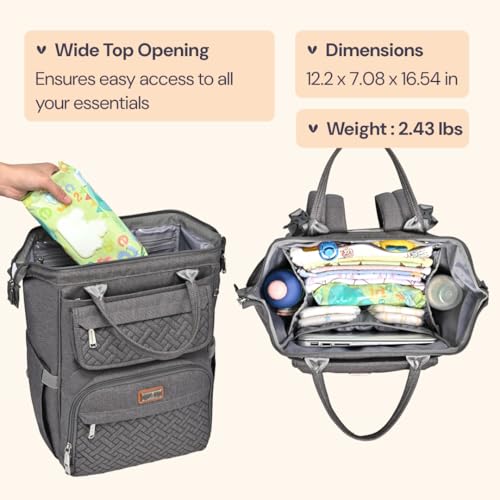 BabbleRoo Diaper Bag Backpack, Multifunction Large Bags with Changing Pad & Stroller Straps & Pacifier Case, Unisex Stylish Travel Back Pack Nappy Changing Bag for Moms Dads (Dark Gray) - color: Dark Gray