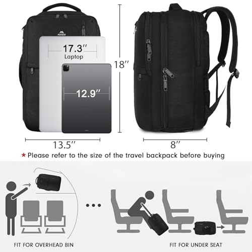 MATEIN Carry on Backpack, 40L Flight Approved Large Travel Laptop Backpack, 17 Inch Water Resistant Luggage Computer Daypack College Weekender Overnight Bag for Men & Women, Black - color: Black, size: X-Large