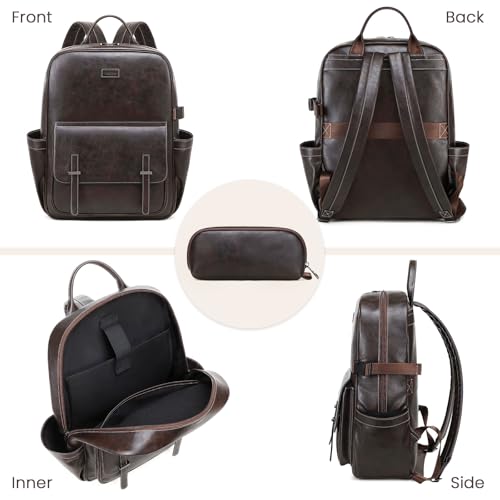 Vegan Leather Laptop Backpack for Women Designer 15.6 Inch PU Laptop Bag, Ladies Travel Computer Work Backpack - color: Deep Coffee