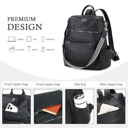 AGLOD Leather Backpack Purse for Women Designer Ladies Shoulder Bag Fashion Faux Work Travel Handbags Woven Black - color: Woven Black