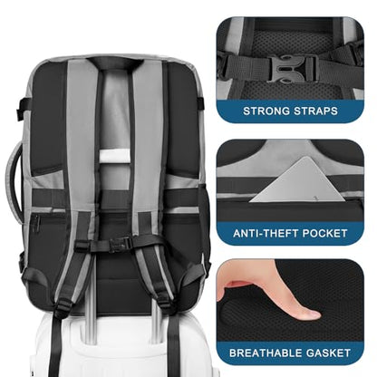 Large Travel Backpack, Laptop Backpack for women, Expandable 52L Carry On Backpack, Airline Approved Water Resistant Weekender 18.4 Inch Laptop Backpack, Business Computer Bag with USB Port, Grey - color: Grey