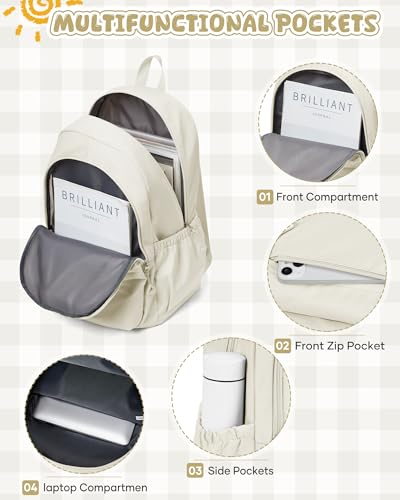 winspansy Backpack for School Teenage Girls Boys,Waterproof Lightweight School Bags Travel Daypack Simple Cute College Backpack Rucksack for Women Men fit 14 Inch Laptop,Beige - color: A1-beige