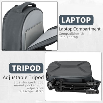 Camera Backpack, Hardshell DSLR Photography Camera Bag with Rain Cover, Waterproof Hard Shell Camera Case with Tripod Holder & 15.6" Laptop Compartment Compatible with Canon/Nikon/Sony/DJI Mavic Drone - color: Grey